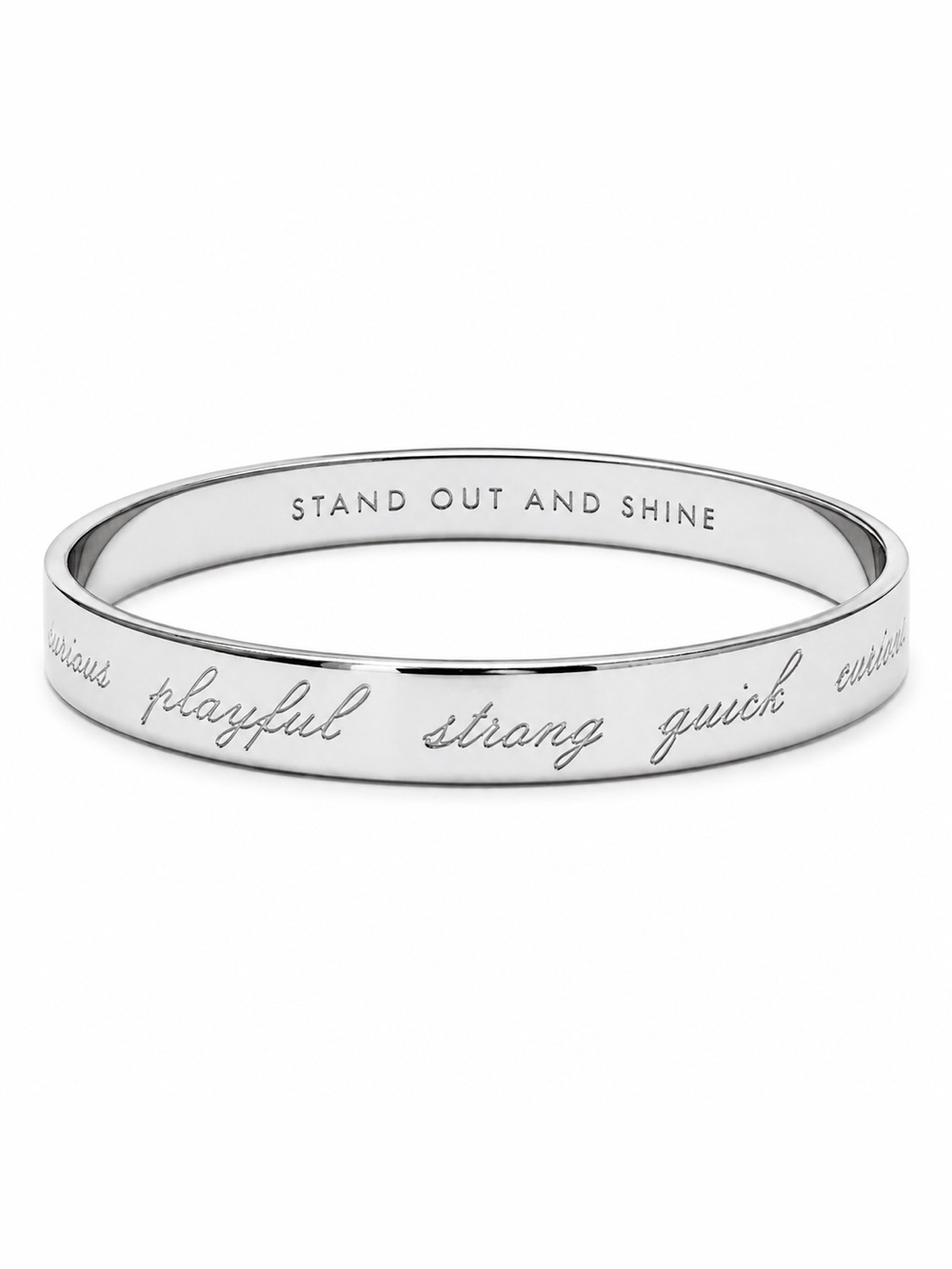 Kate Spade “Stand Out and Shine” Silver-Tone Engraved Cursive Bangle Bracelet
